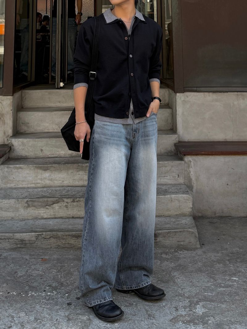 Sand paded wide denim pants