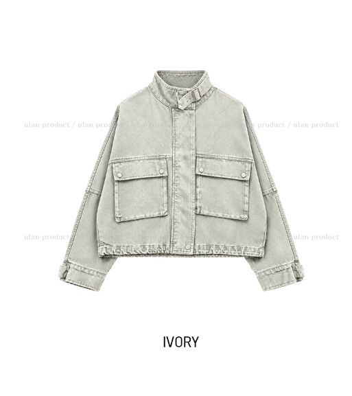 Maden Big Pocket Washed Cropped Denim Jacket