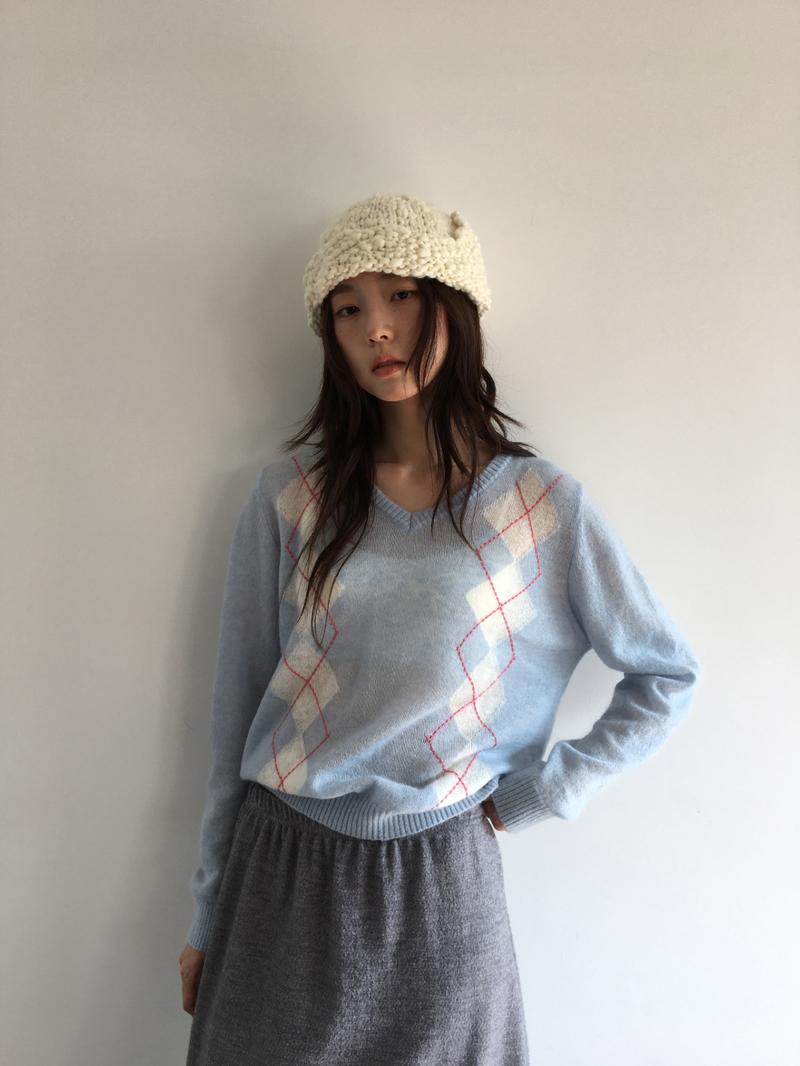 Fmang Mohair Argyle Knit (4color)