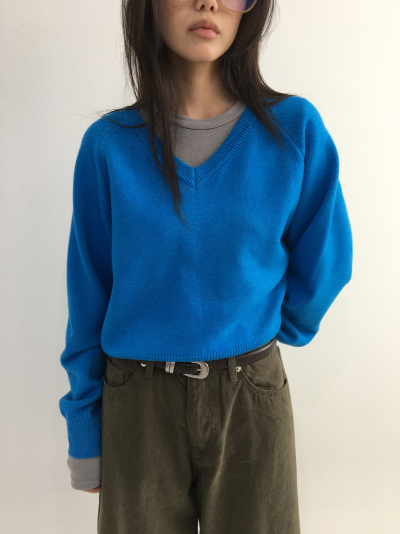 リービブVネッククロップドニット (4color)