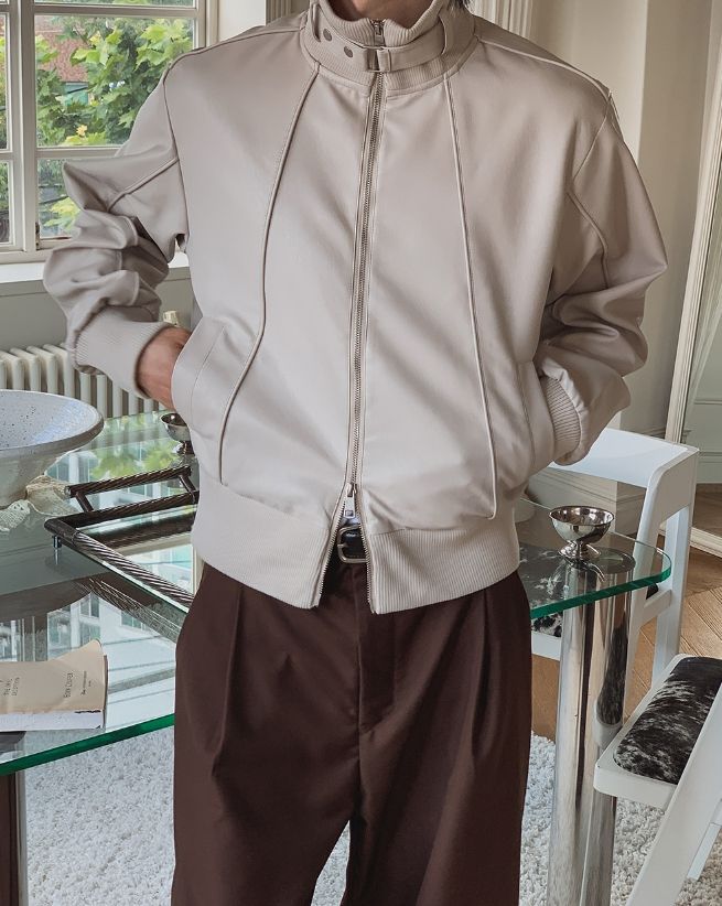 Kanden Belt High-Neck Leather Blouson