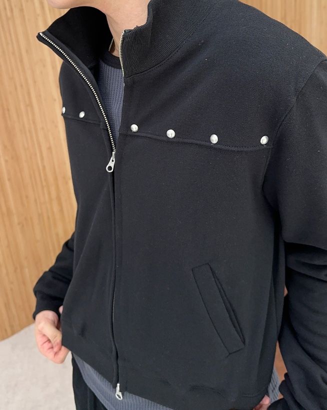 Loden Stud High Neck Zip-Up