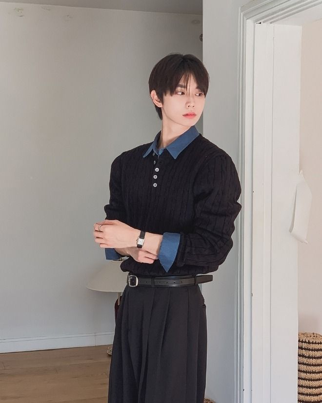 [UL] Mua Cable Henley Neck Basic Knit