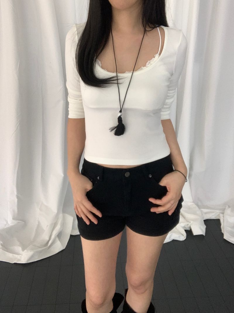 Romini Lace-Trimmed 3/4 Sleeve Top