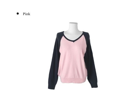 Juon Color Matching Raglan V-Neck Knit