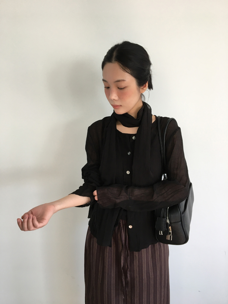 Sia Wrinkle Blouse + Scarf (2color)