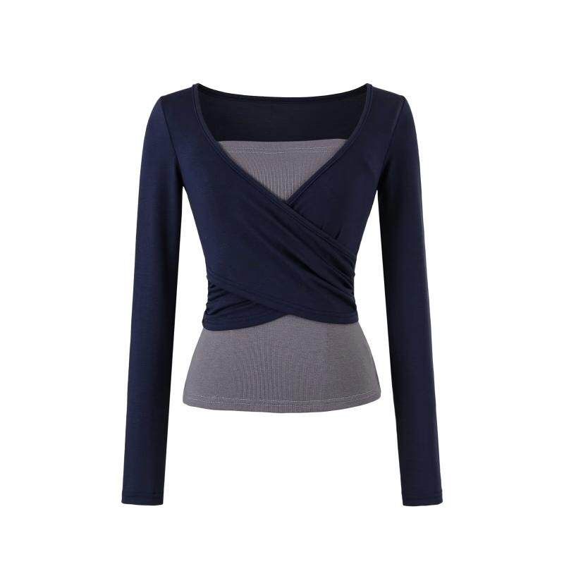 Layered Wrap Crop Long-Sleeve Top