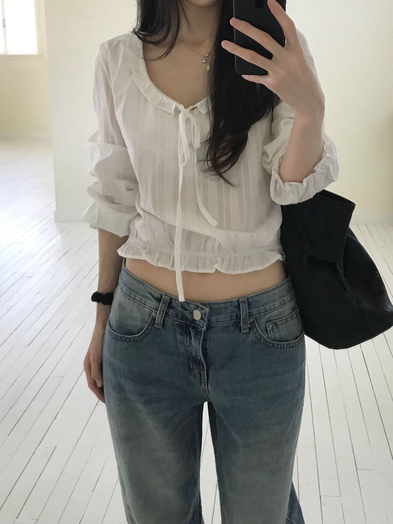Irene Frill Ribbon Blouse (2 colors)