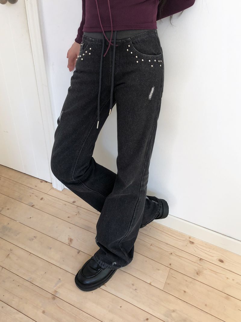 Menan Distressed Banding Bootcut Denim Pants