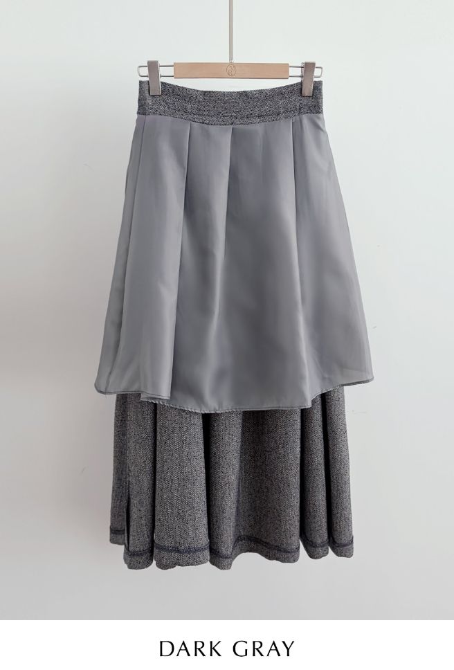 Nortel Pintuck Herringbone Flare Long Skirt