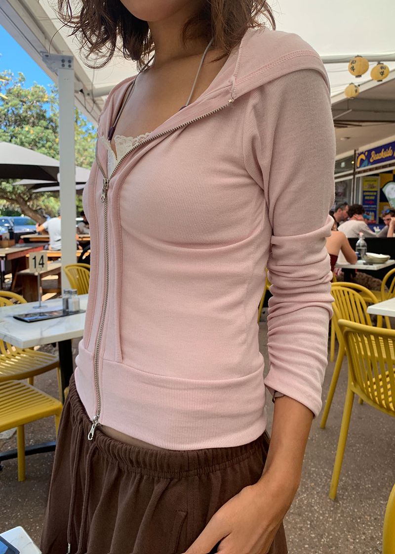 SLIM SHIRRING HOOD ZIP-UP (3color)