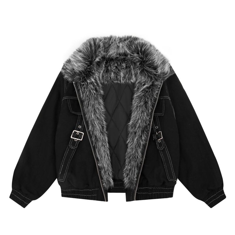 Miley Faux Fur Collar Buckle Zip-Up Jacket