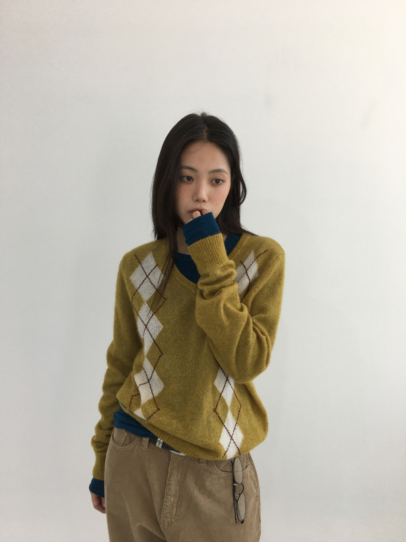 Fmang Mohair Argyle Knit (4color)