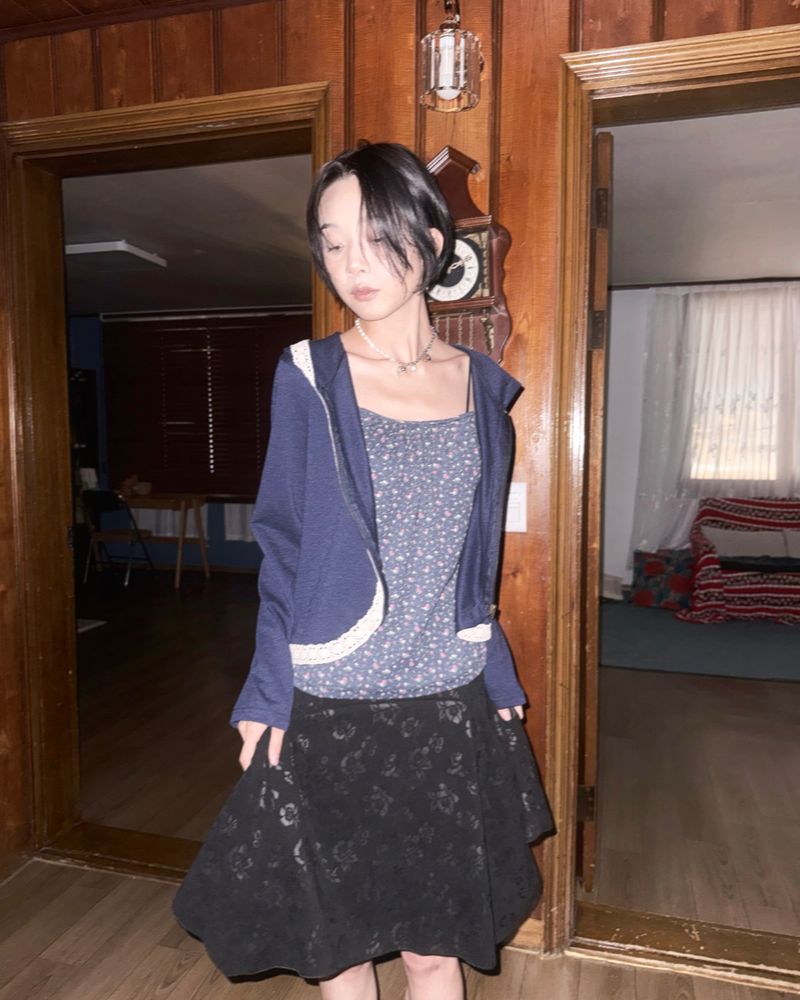 (2color) Rose Asymmetrical Flare Skirt