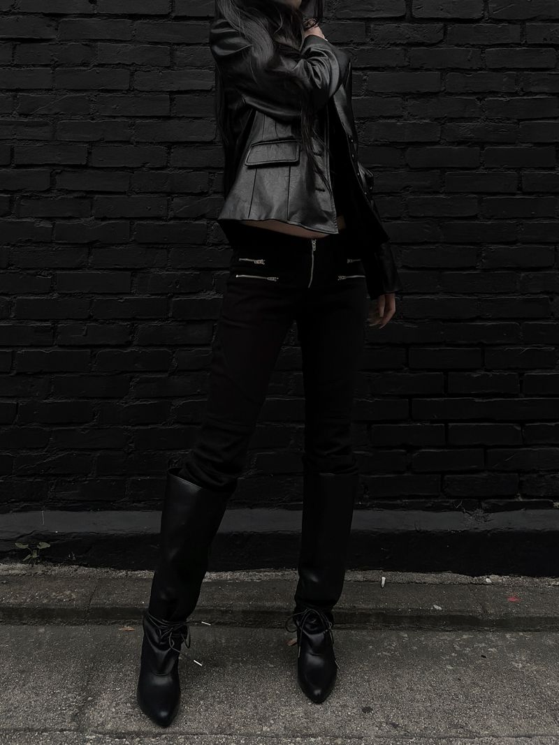 slim leather button jacket