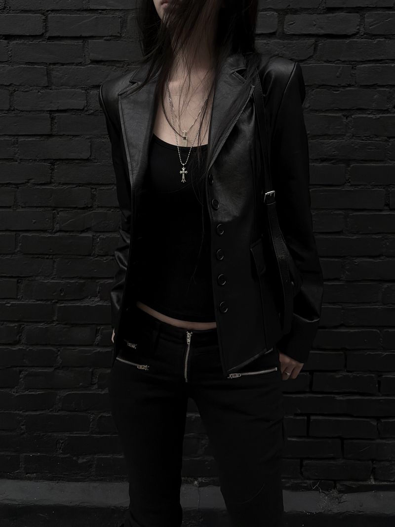slim leather button jacket