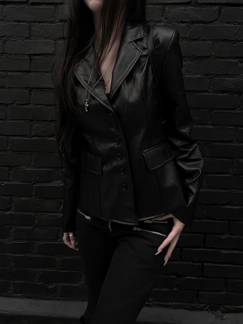 slim leather button jacket