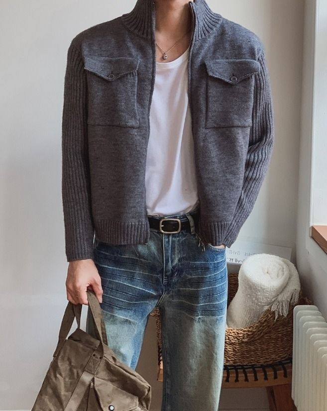 Horin Pocket Semi-Crop Knit Zip-Up