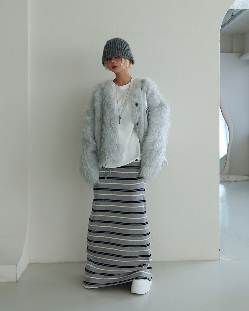 Color-Blocked Striped Maxi Long Skirt