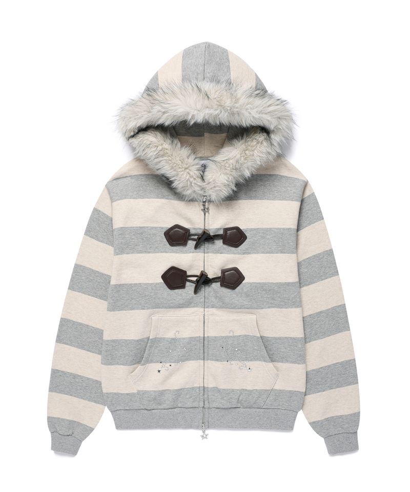 STRIPED FUR ZIP UP HOODIE GREY (CV2GFFM485A)