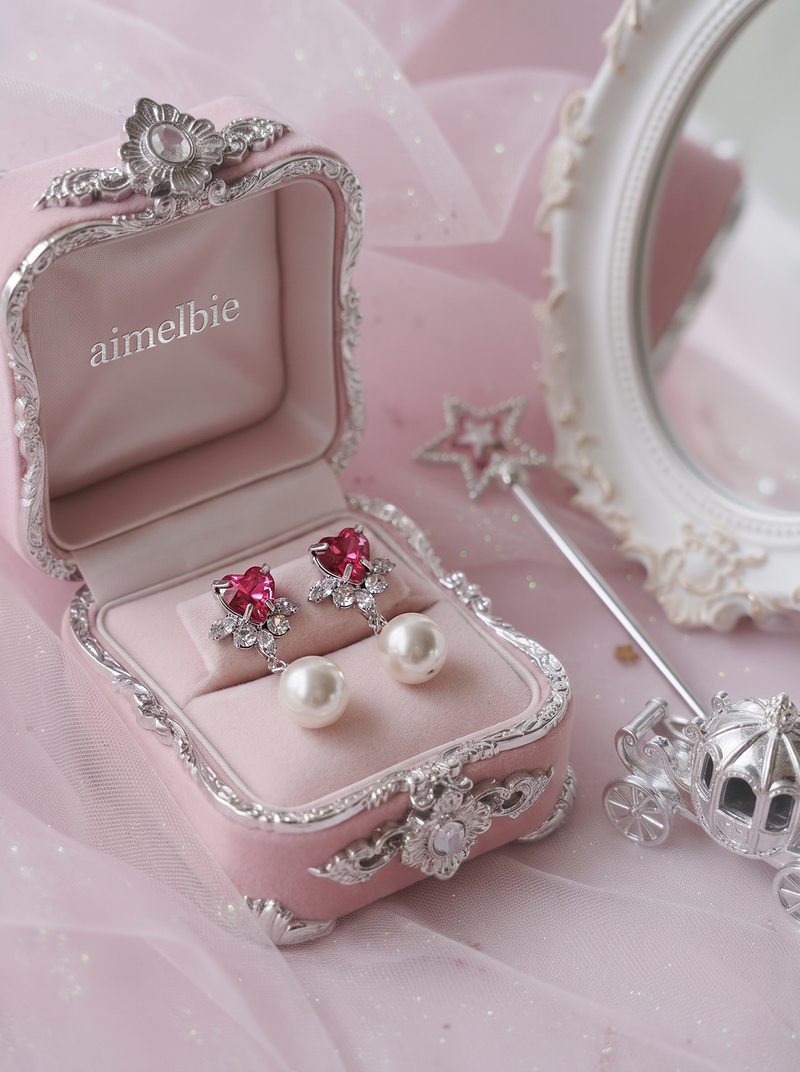 [IU Piercing] Heart Crystal and Pearl Piercing - Rosepink