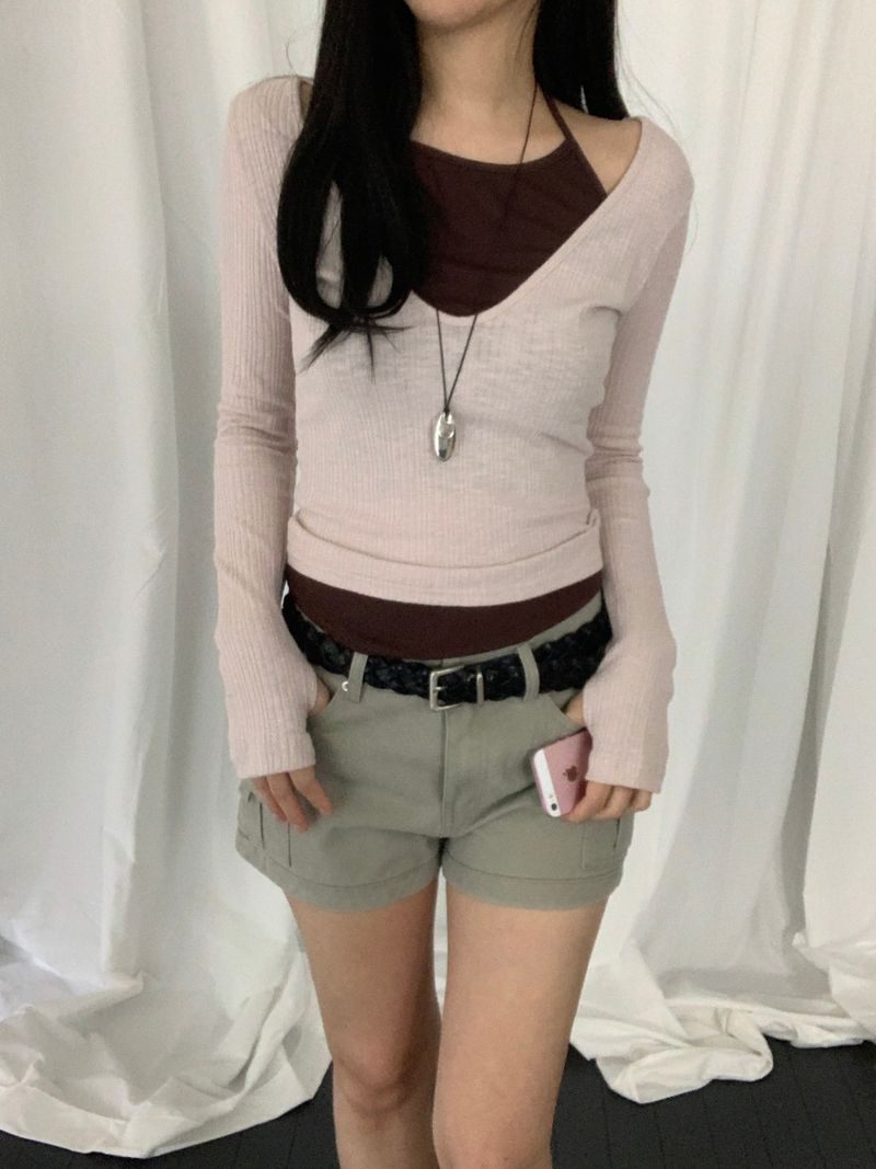 [set] Benir Halter-Neck V-Neck Tee Set  ​