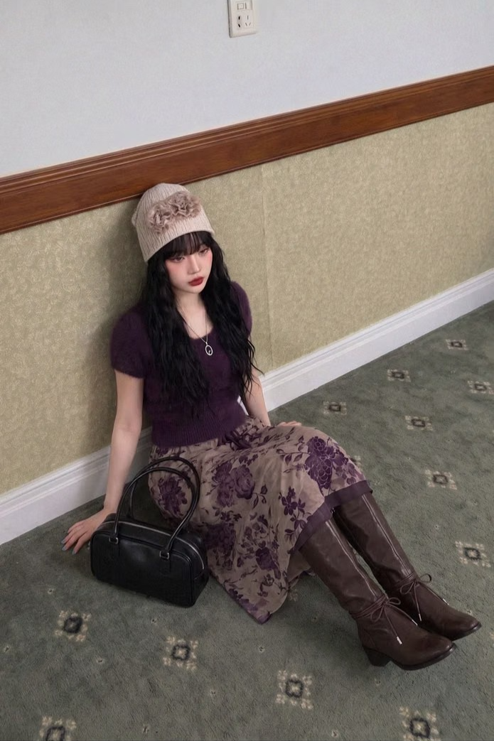 SHAGGY PUFF-SLEEVE KNIT (DEEP PURPLE)