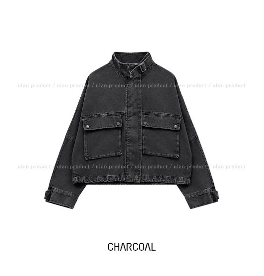 Maden Big Pocket Washed Cropped Denim Jacket