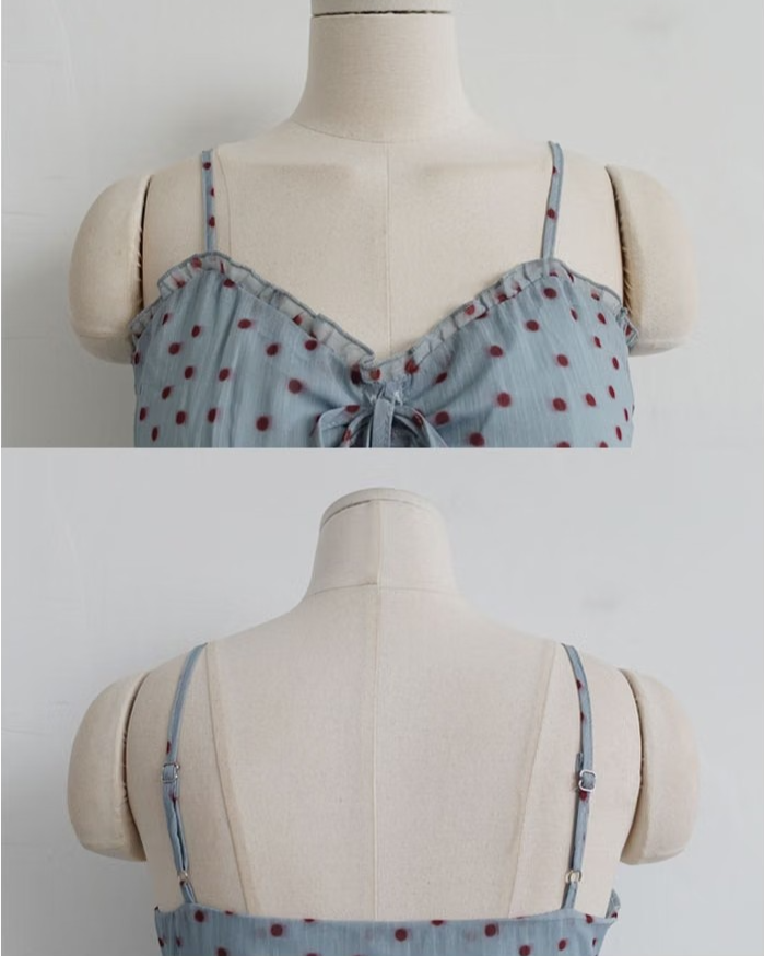 MISTY BLUE POLKA DOT SLIP DRESS