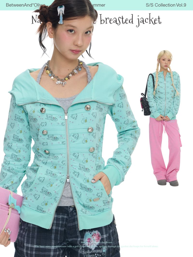 BETWEENAND（ビトゥウィーンアンド）の「BETWEENANDxOliwa Sweet and cool mint green Napoleon double-breasted zip-up hoodie, new model（Tops）」