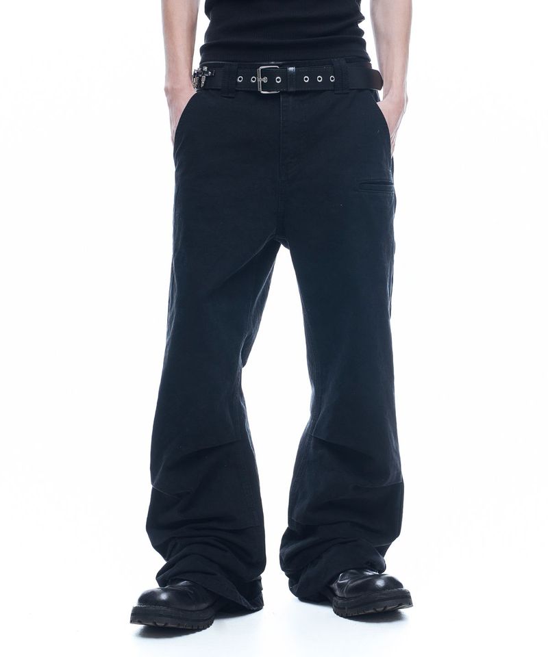 Washed Multi-Pocket Semi-Flare Pants - Black