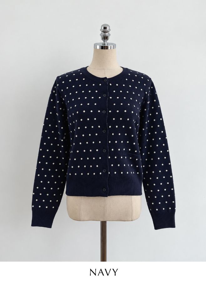 Moel Round Neck Dot Knit Cardigan