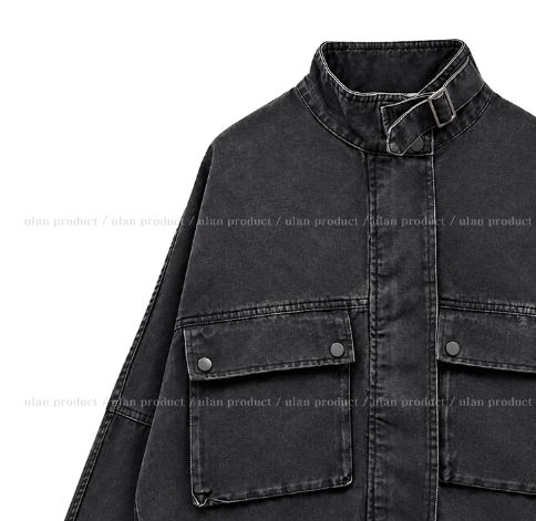Maden Big Pocket Washed Cropped Denim Jacket