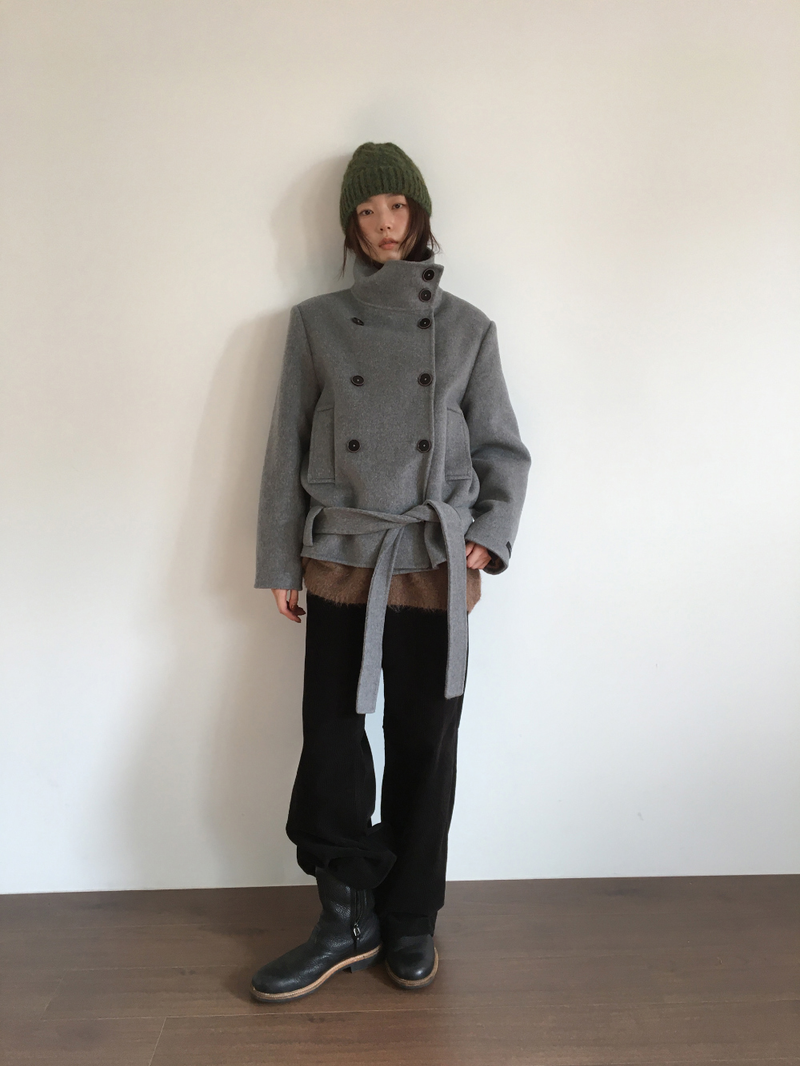 ハショ ファンネルネック ハーフ コート (2color)