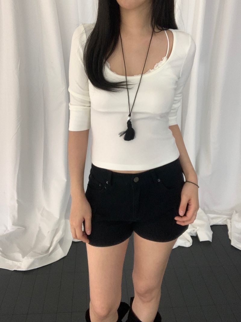 Romini Lace-Trimmed 3/4 Sleeve Top