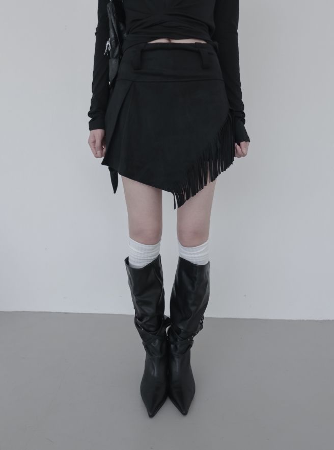 mnem（ムネム）の「Rib Fringe Unbalance Skirt（Pants）」