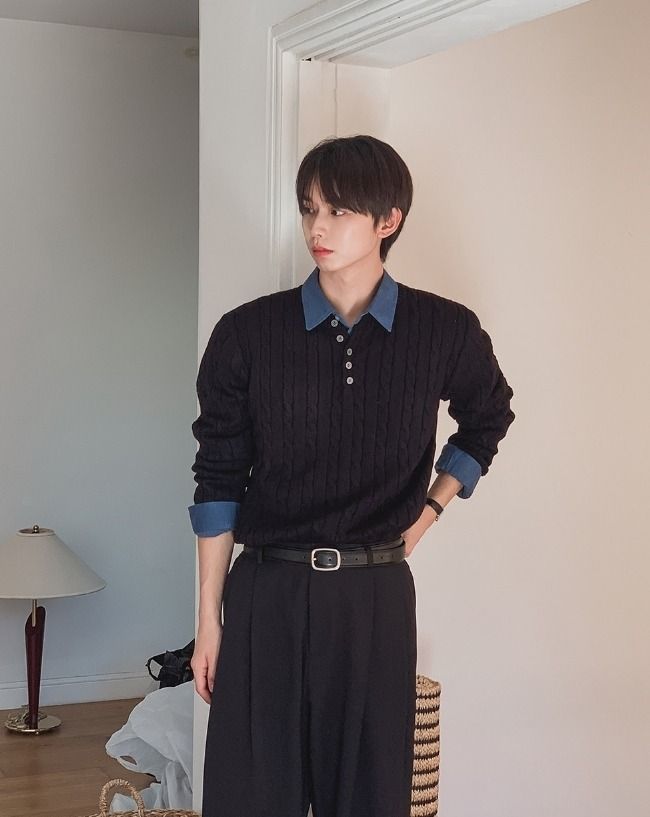 [UL] Mua Cable Henley Neck Basic Knit