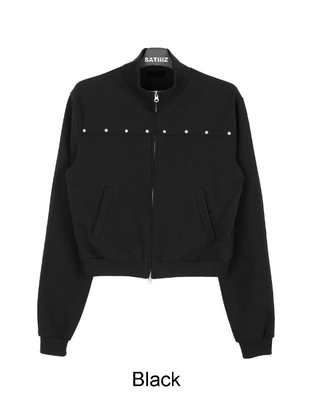 Loden Stud High Neck Zip-Up