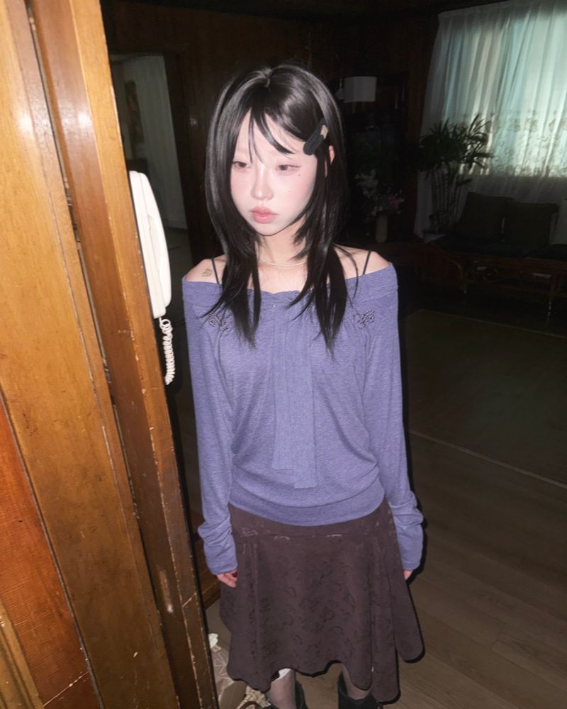 (3color) Studded Tie-Neck Soft Knit Tee