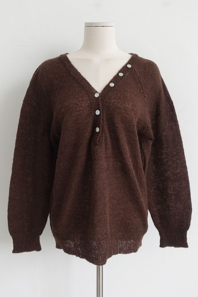 BUTTON-ACCENTED V-NECK KNIT (7COLORS!)
