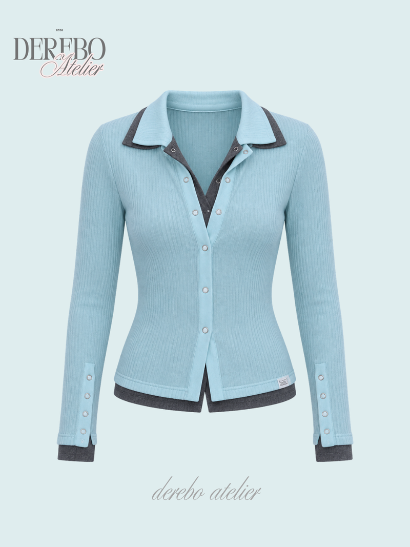 Blue Moon Collar Layered Long Sleeve Button Top