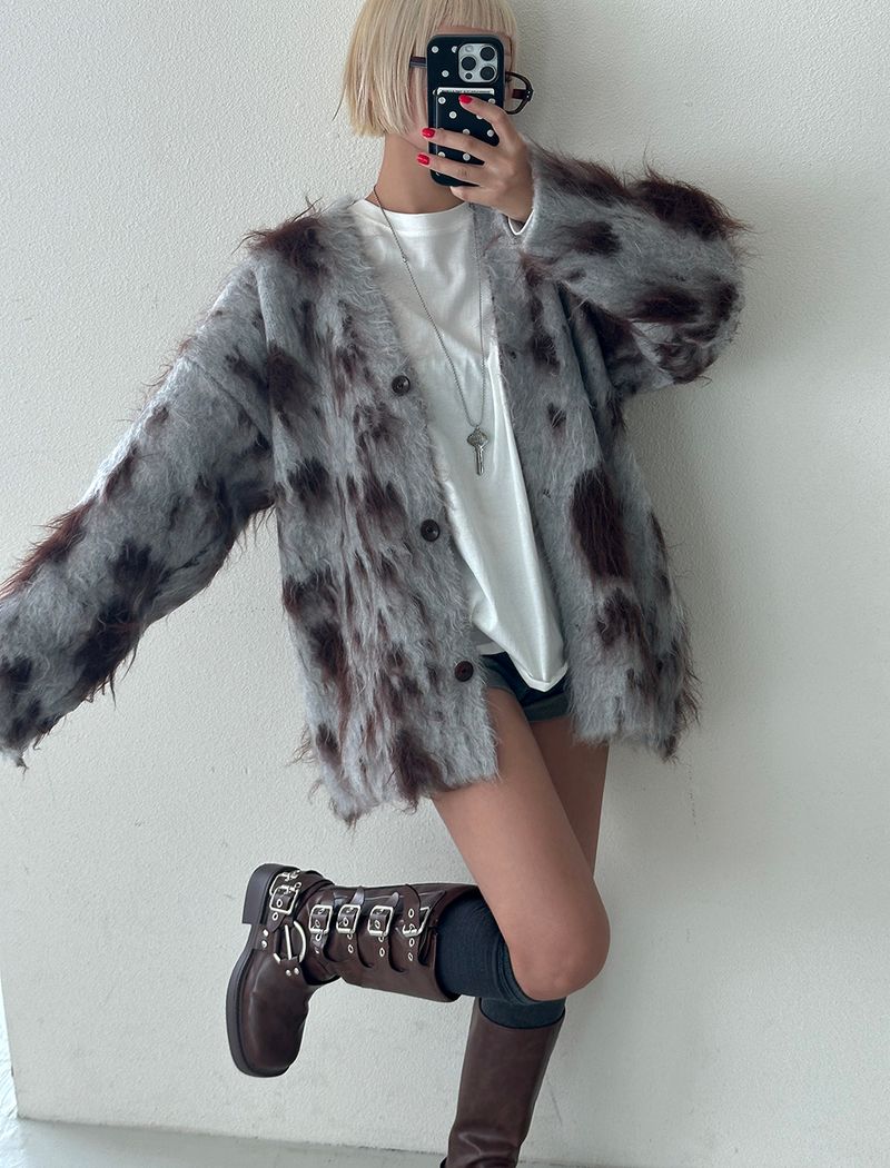 Leopard Print Oversized Sherpa Cardigan