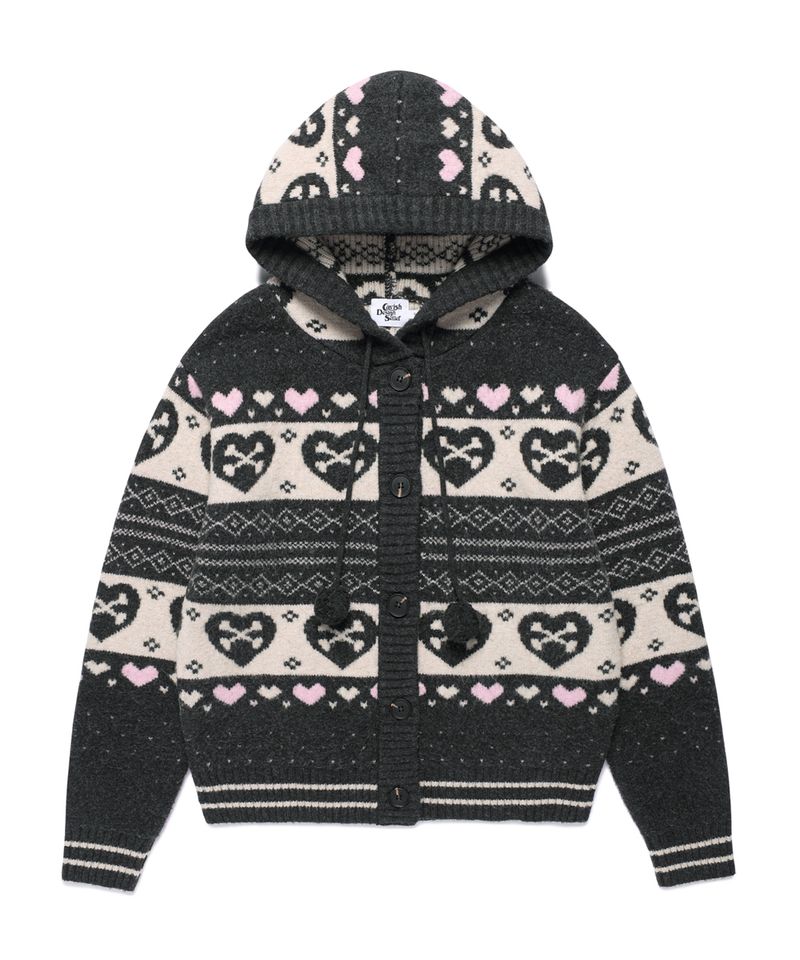 SKULL HEART NORDIC KNIT CARDIGAN CHARCOAL (CV2GFUK680A)