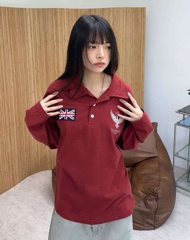 Dayren Eagle Embroidered Collar Tee