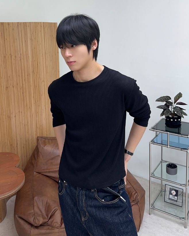Crew Waffle Crop Long Sleeve