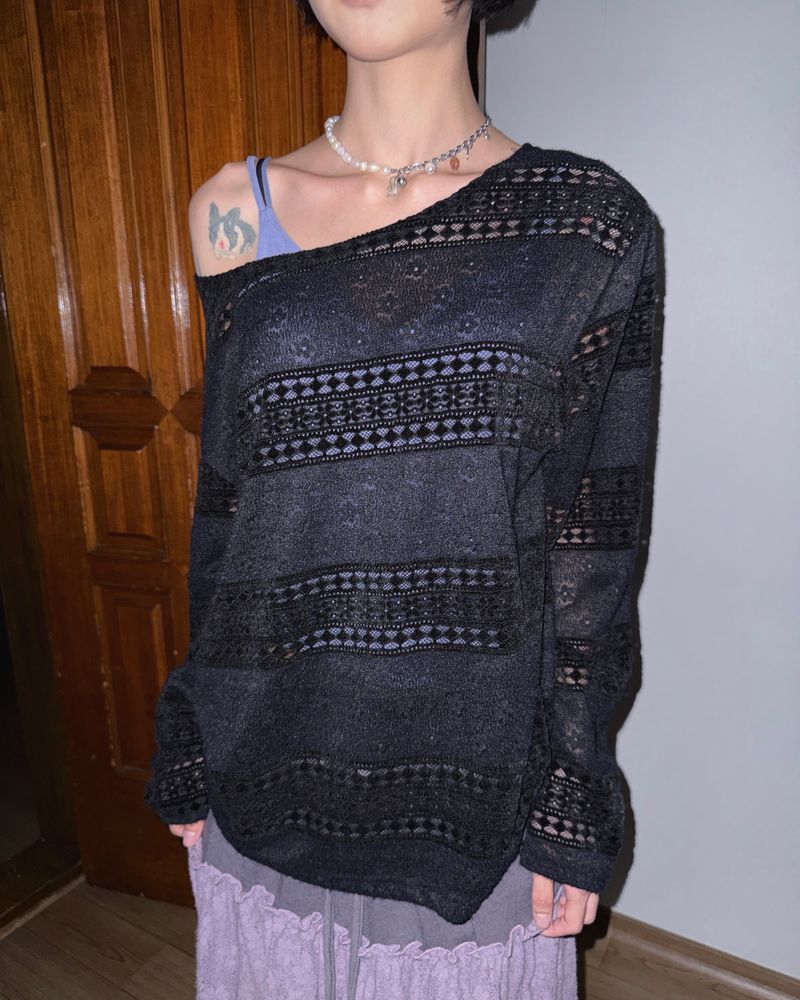 (2color) Flower Mix Lace Sheer Knit