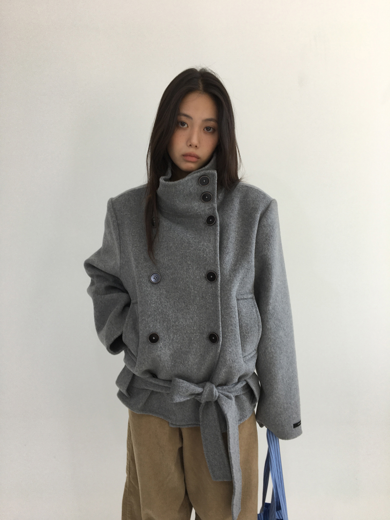 ハショ ファンネルネック ハーフ コート (2color)