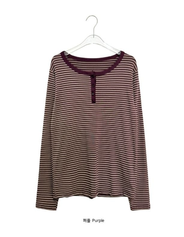 26FW★ [BAONHAUS] Diendi Stripe Henley Long Sleeve Tee