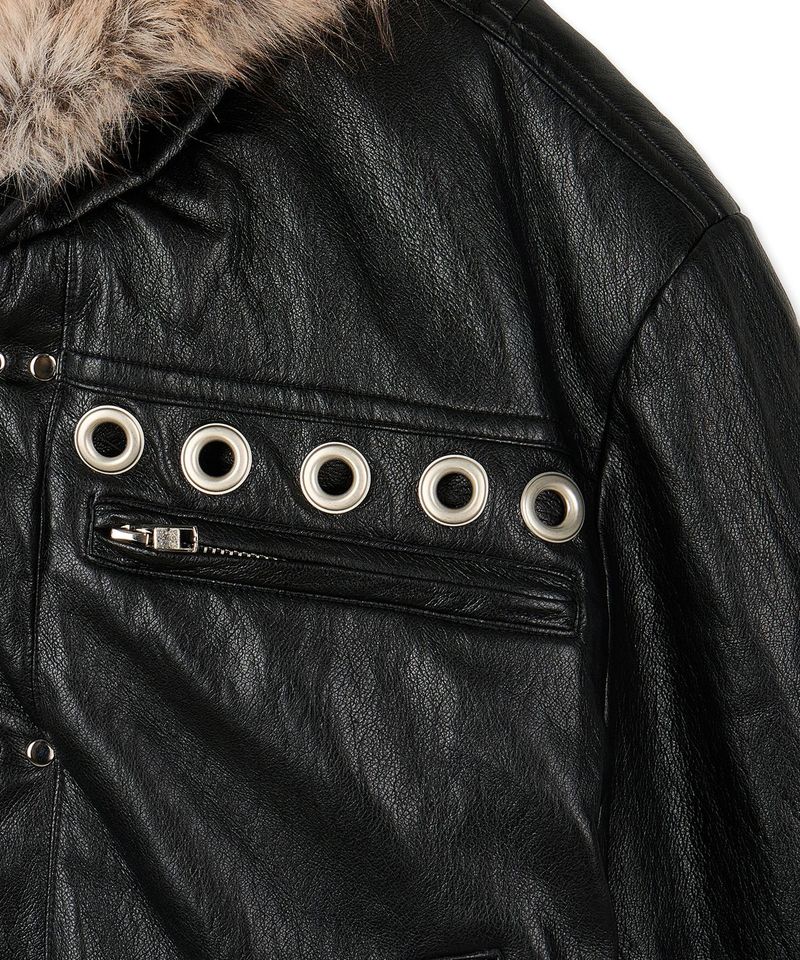 Leather Reversible Fur Crop Jacket - Black
