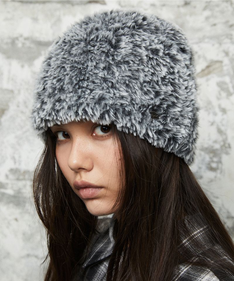 HAIRY KNIT FUR HAT_BLACK